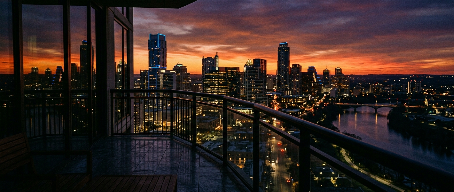 Atmospheric Austin sunset view from an exclusive terrace